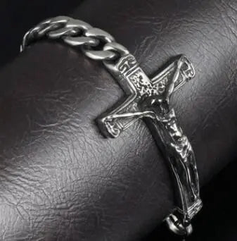 Jesus Cross Bracelet, Titanium Steel Men's Bracelet